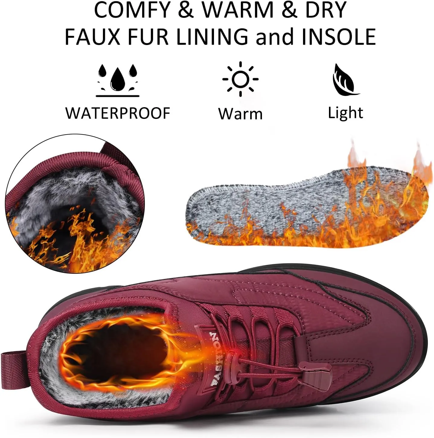 TEMOFON Snow Boots for Women Winter: Waterproof Slip On Fur Warm Woman Shoes - Walking Comfortable Ankle Booties