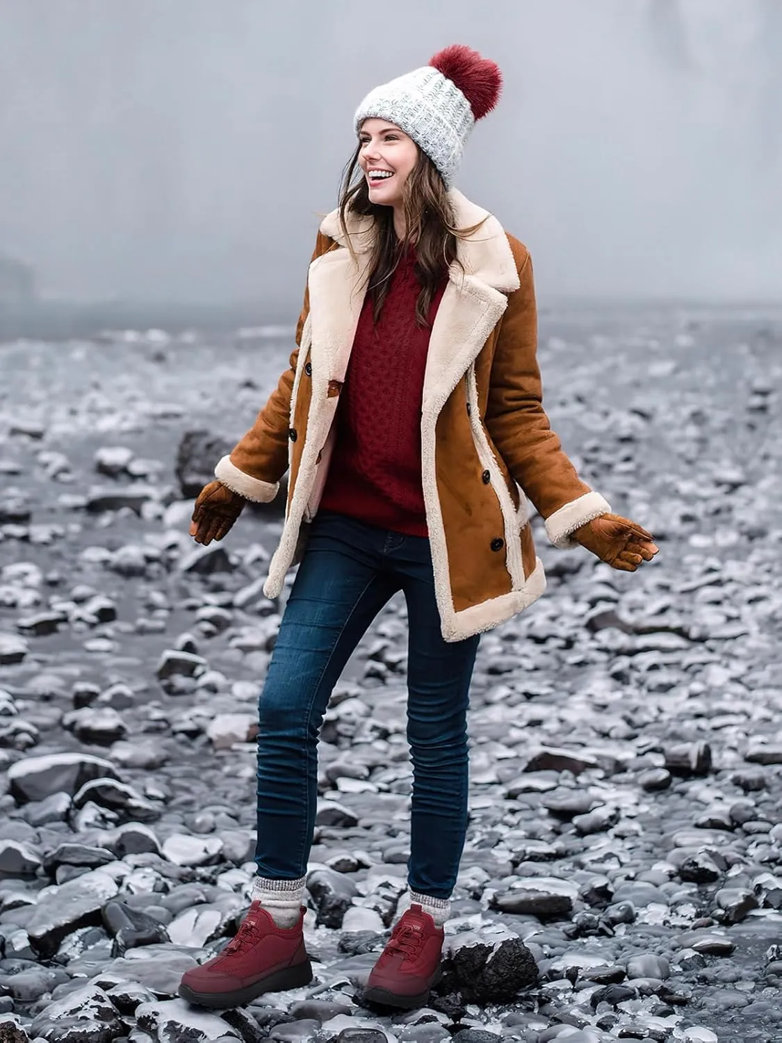 TEMOFON Snow Boots for Women Winter: Waterproof Slip On Fur Warm Woman Shoes - Walking Comfortable Ankle Booties
