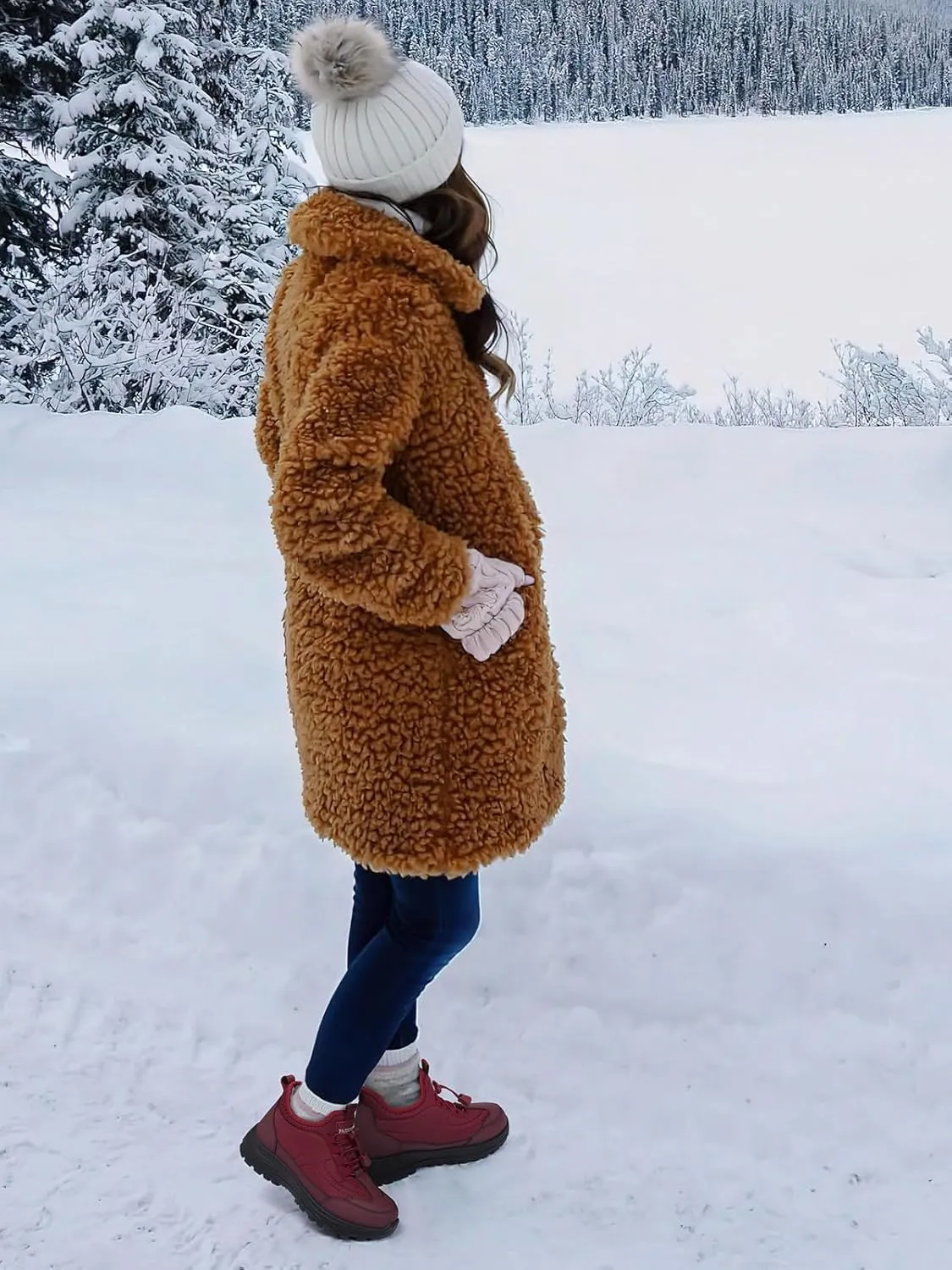 TEMOFON Snow Boots for Women Winter: Waterproof Slip On Fur Warm Woman Shoes - Walking Comfortable Ankle Booties