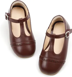 THEE BRON Girl's T-Strap Flats Toddler/Little Kid Ballet Mary Jane Party Dress Shoes