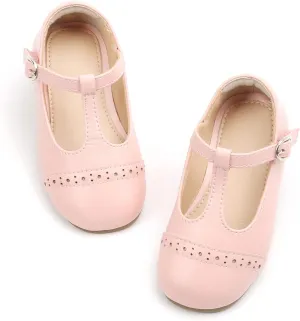 THEE BRON Girl's T-Strap Flats Toddler/Little Kid Ballet Mary Jane Party Dress Shoes