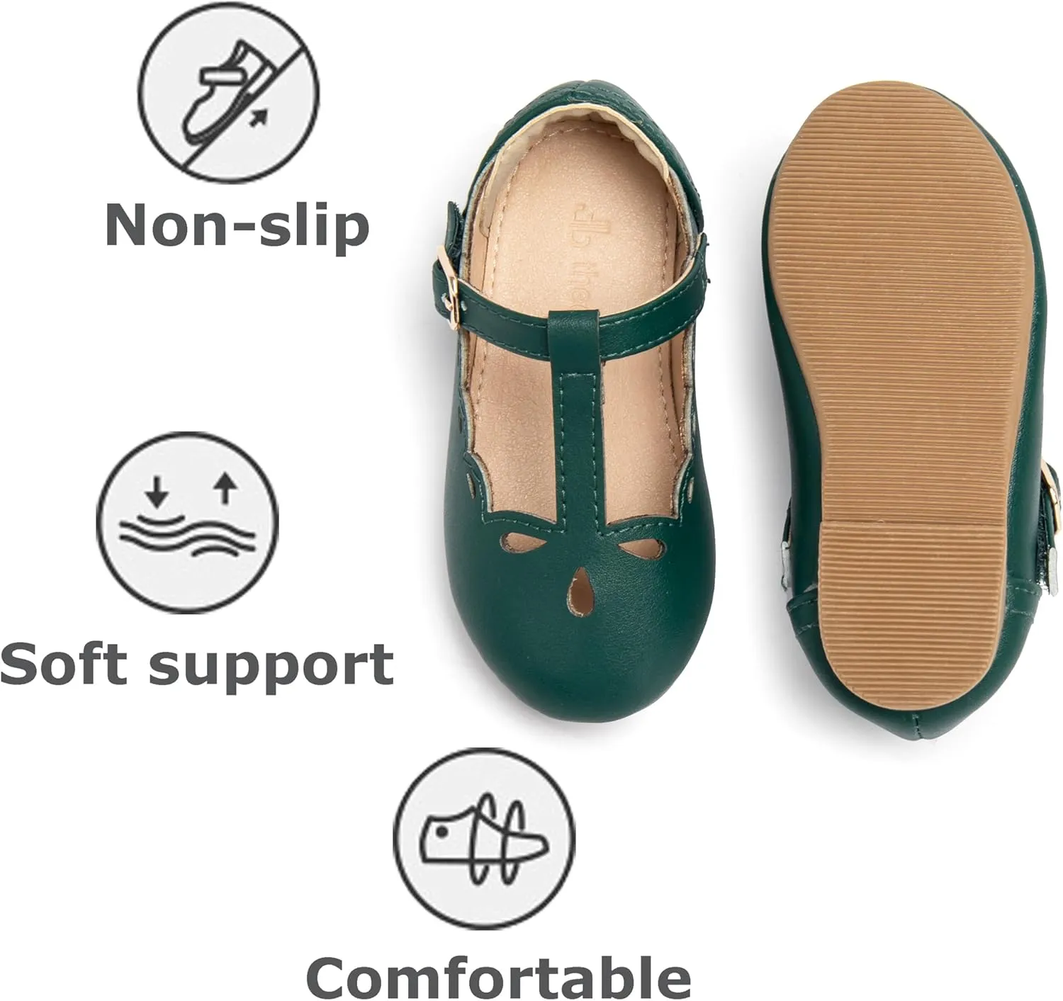 THEE BRON Girl's T-Strap Flats Toddler/Little Kid Ballet Mary Jane Party Dress Shoes