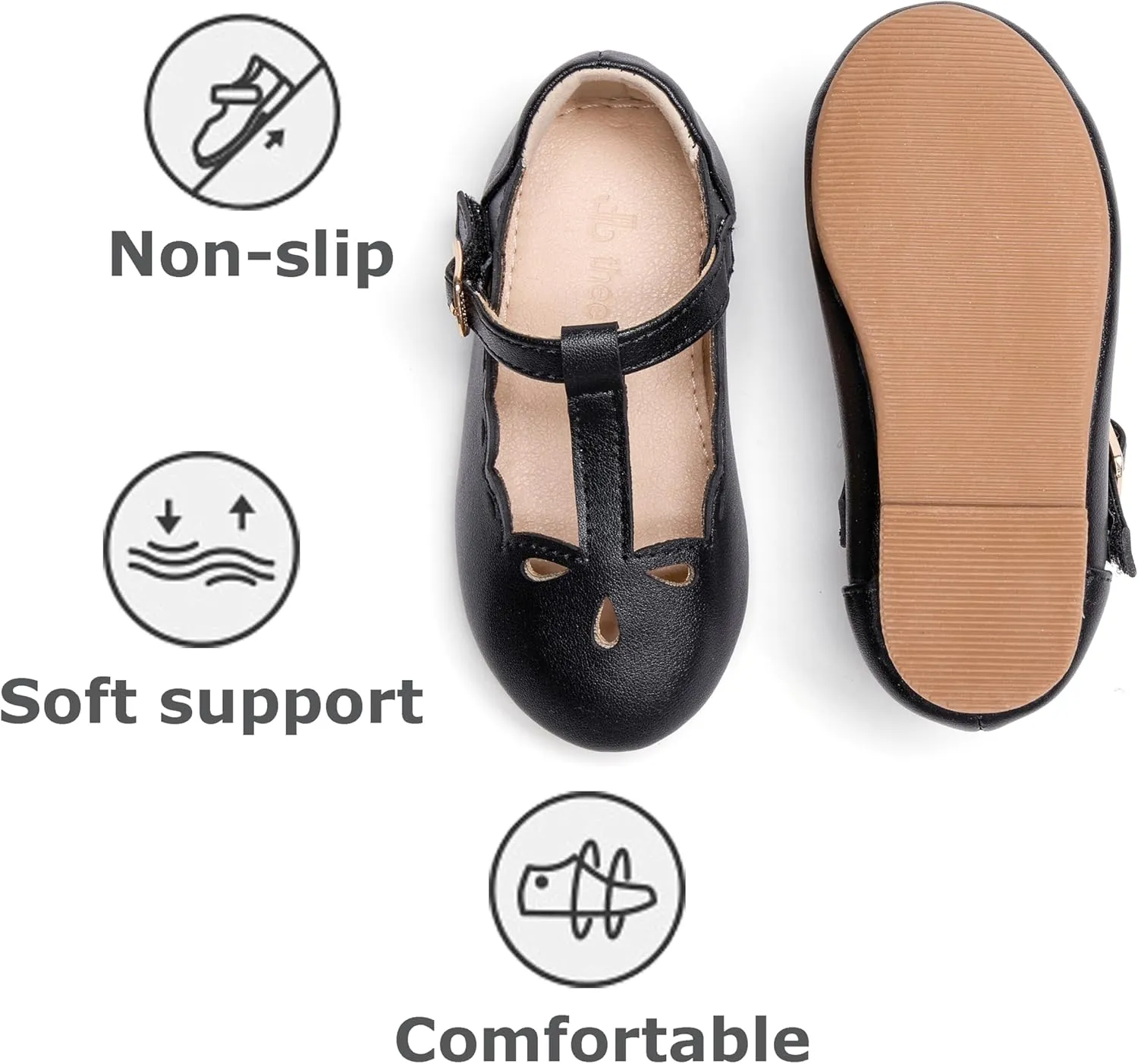 THEE BRON Girl's T-Strap Flats Toddler/Little Kid Ballet Mary Jane Party Dress Shoes