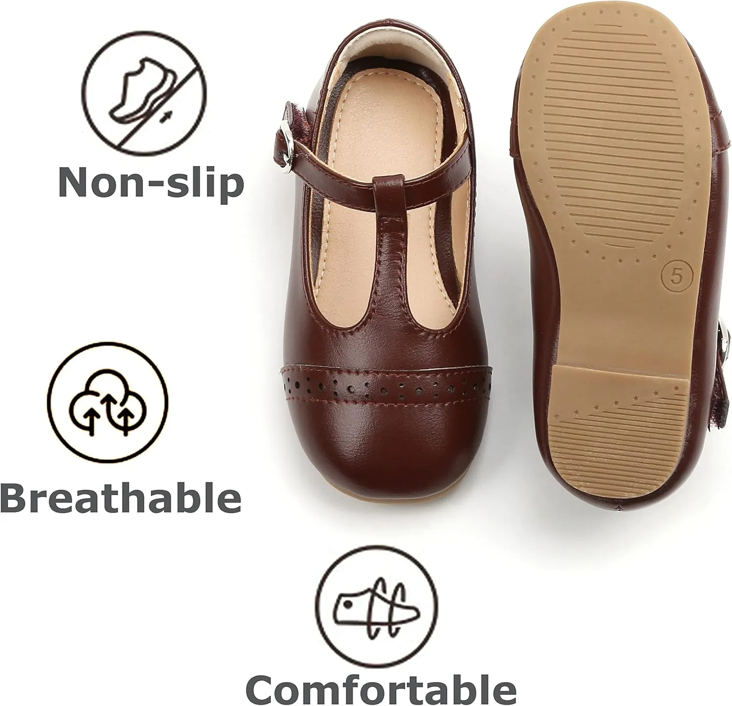 THEE BRON Girl's T-Strap Flats Toddler/Little Kid Ballet Mary Jane Party Dress Shoes