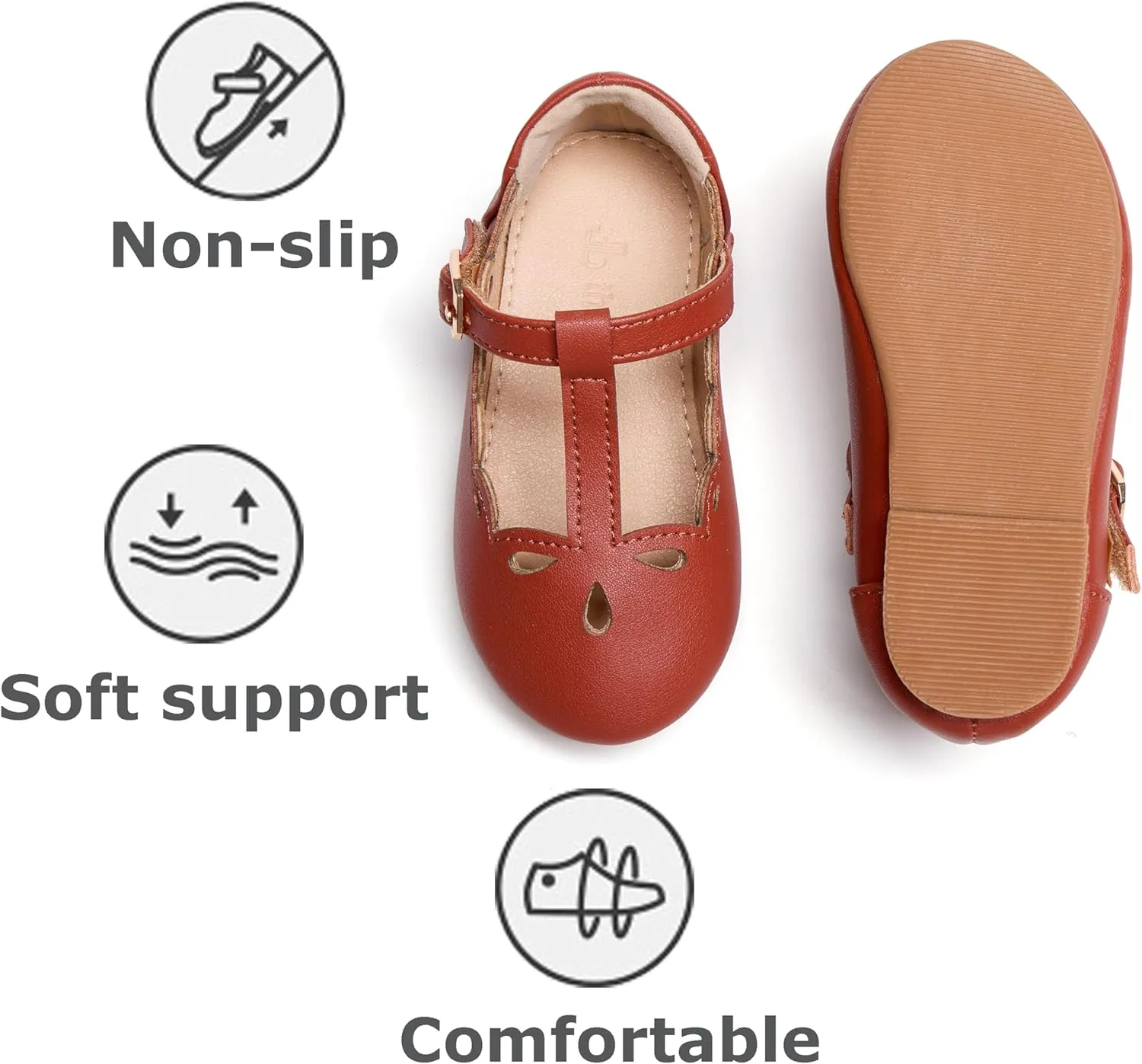 THEE BRON Girl's T-Strap Flats Toddler/Little Kid Ballet Mary Jane Party Dress Shoes
