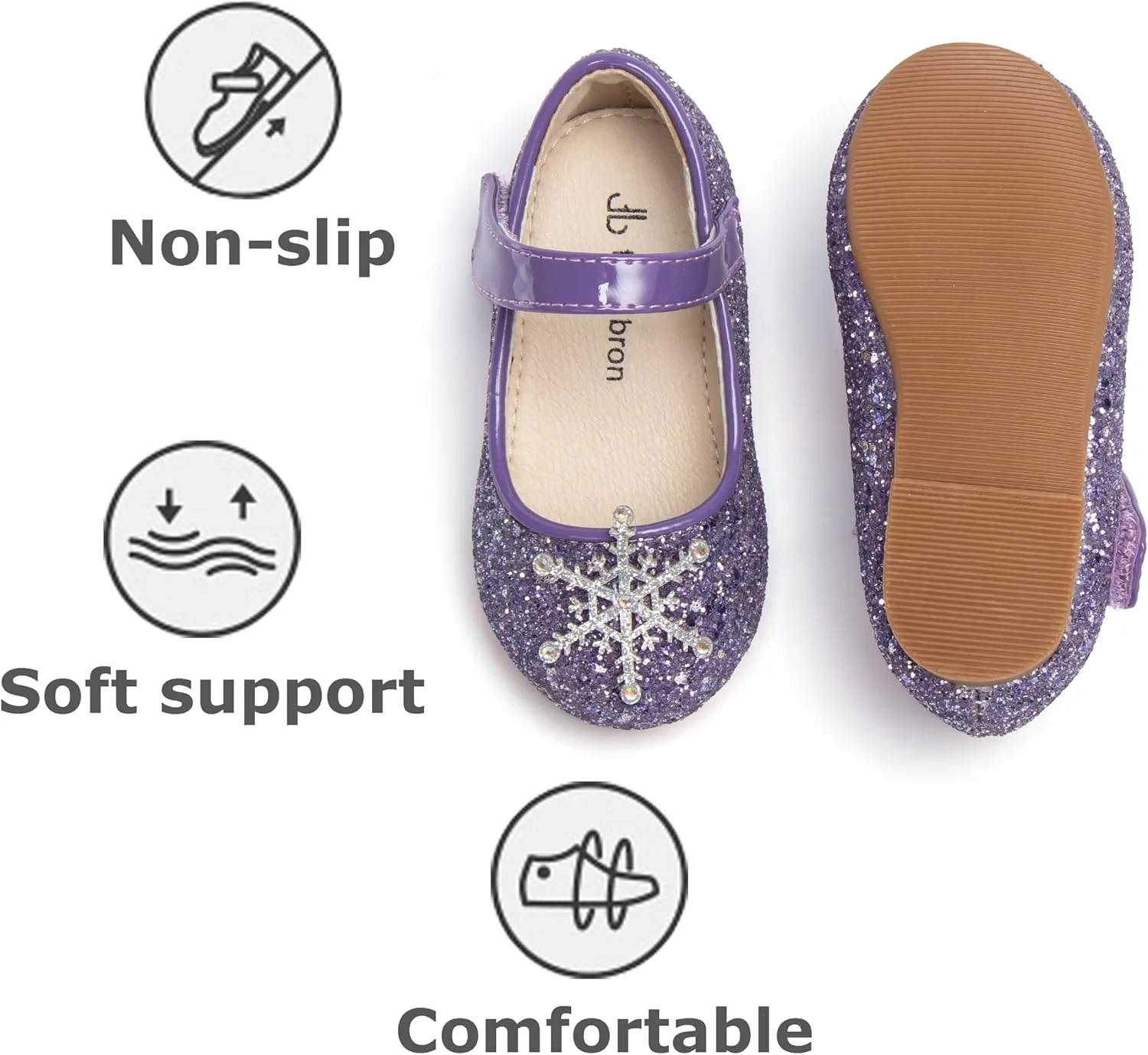 THEE BRON Toddler Dress Shoes Flower Girls Glitter Mary Jane Ballerina Flat Shoes