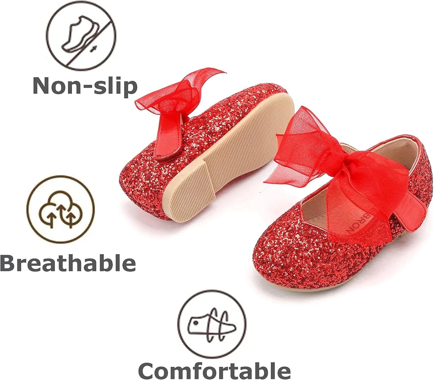 THEE BRON Toddler Dress Shoes Flower Girls Glitter Mary Jane Ballerina Flat Shoes