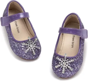 THEE BRON Toddler Dress Shoes Flower Girls Glitter Mary Jane Ballerina Flat Shoes