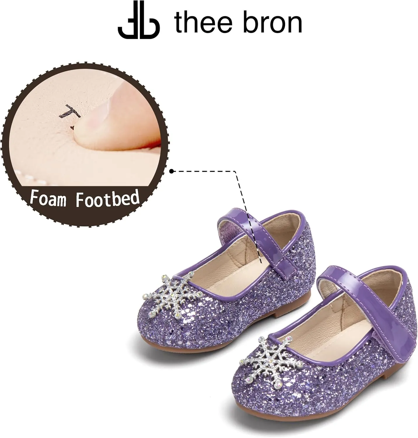 THEE BRON Toddler Dress Shoes Flower Girls Glitter Mary Jane Ballerina Flat Shoes