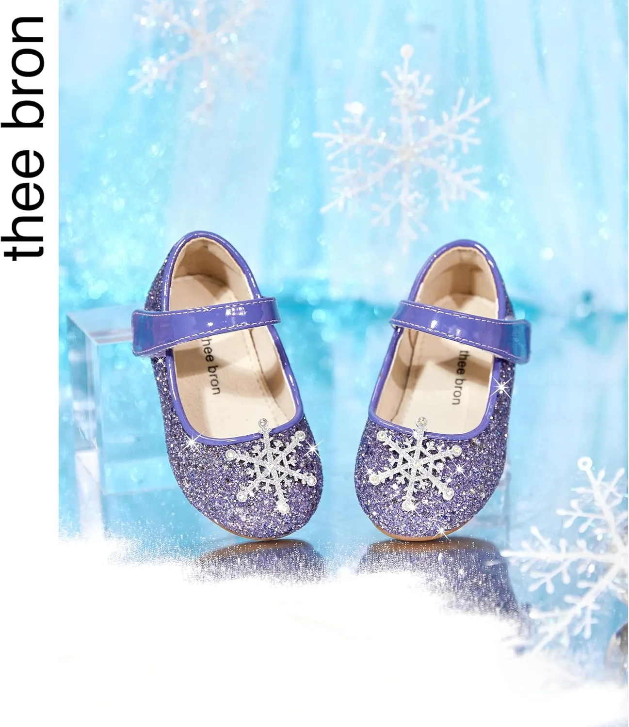 THEE BRON Toddler Dress Shoes Flower Girls Glitter Mary Jane Ballerina Flat Shoes