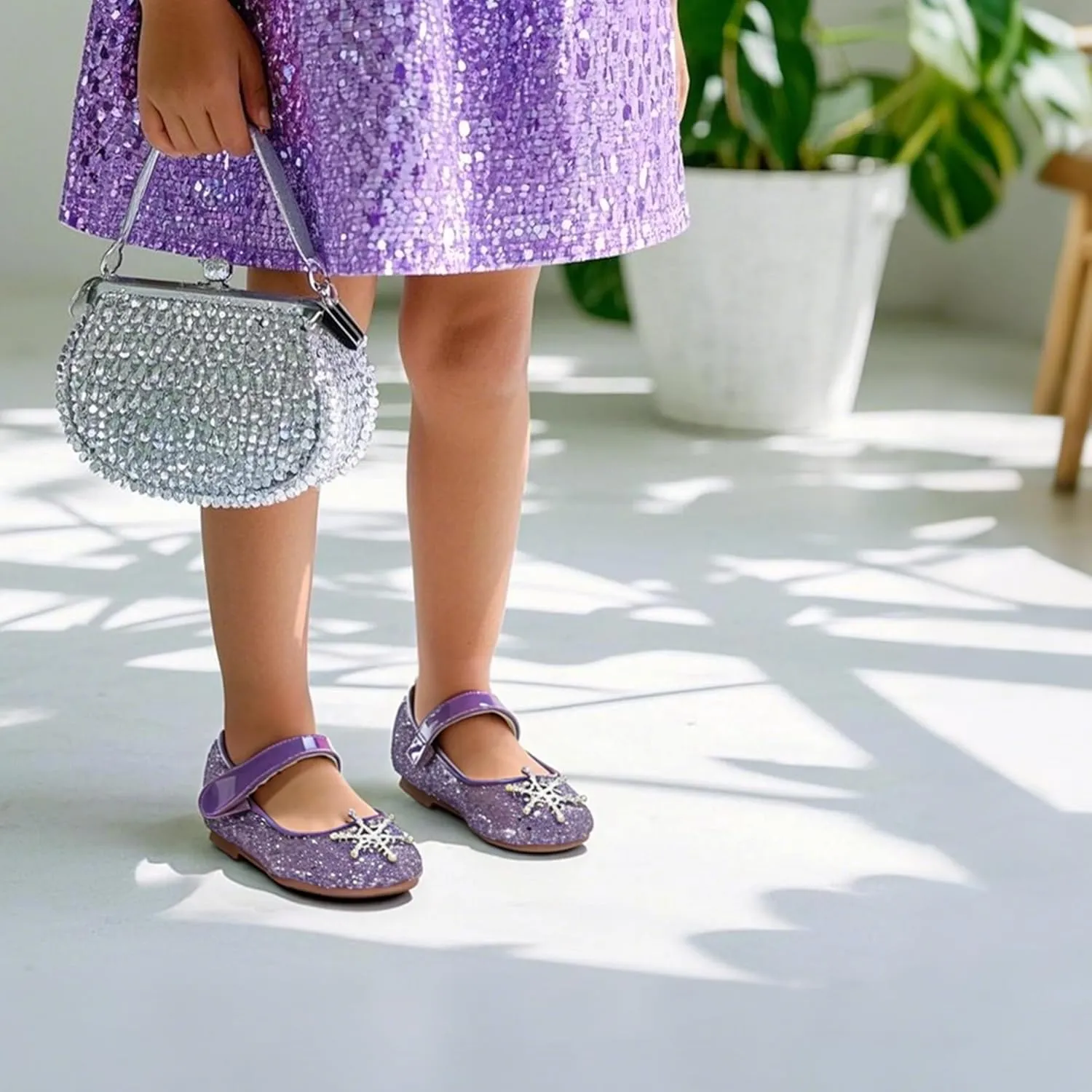 THEE BRON Toddler Dress Shoes Flower Girls Glitter Mary Jane Ballerina Flat Shoes