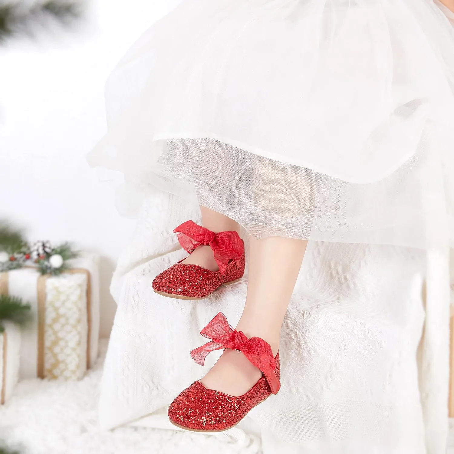 THEE BRON Toddler Dress Shoes Flower Girls Glitter Mary Jane Ballerina Flat Shoes