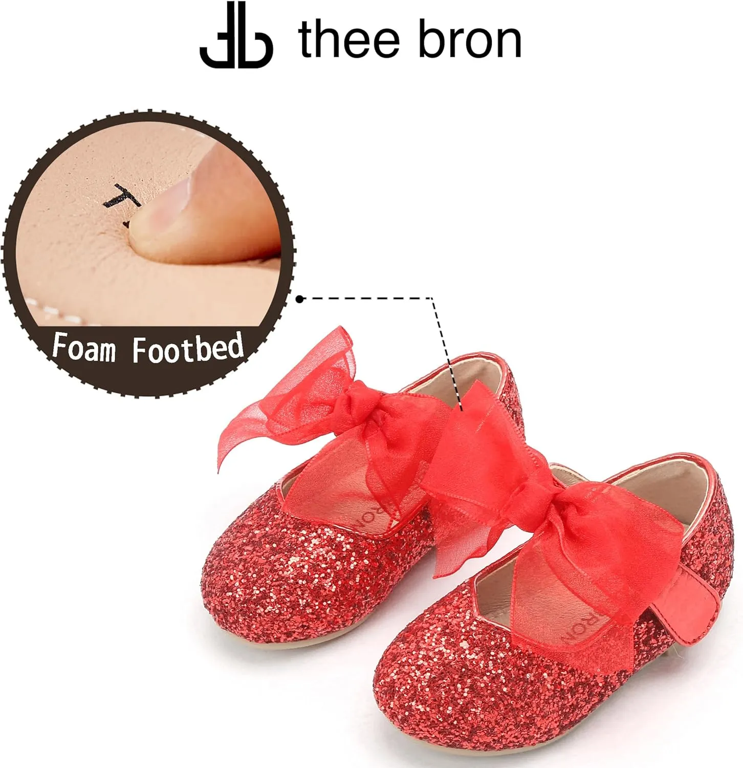 THEE BRON Toddler Dress Shoes Flower Girls Glitter Mary Jane Ballerina Flat Shoes