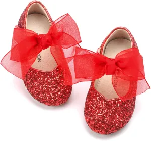 THEE BRON Toddler Dress Shoes Flower Girls Glitter Mary Jane Ballerina Flat Shoes