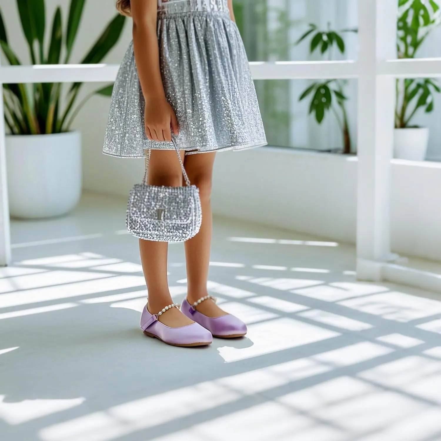 THEE BRON Toddler Dress Shoes Flower Girls Glitter Mary Jane Ballerina Flat Shoes