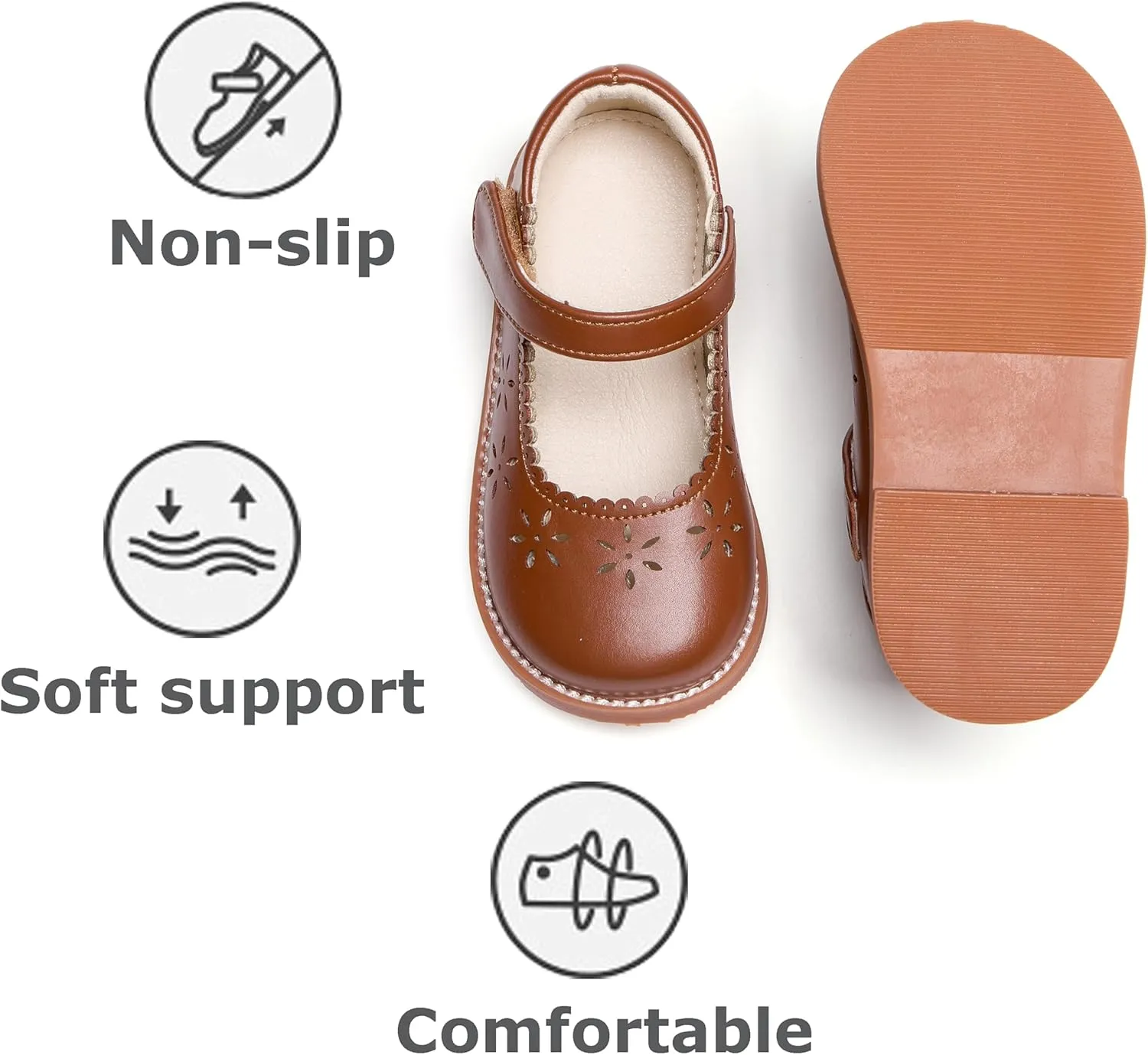 THEE BRON Toddler Girls Mary Jane Flats Kids School Uniform Party Dress Shoes