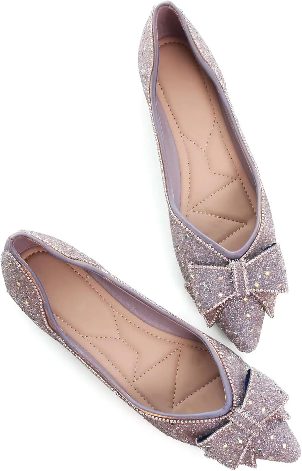 TN TANGNEST Womens Christmas Flat Shoes Snowflake Bell Bowknot Flats Fashion Pointed Toe Comfortable Slip On Flats