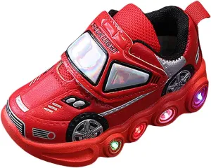 Toddler Boys Light Up Sneakers, Car Pattern Luminous Sport Shoes, Fashion Cute Soft Sole Kids Running Active Shoes