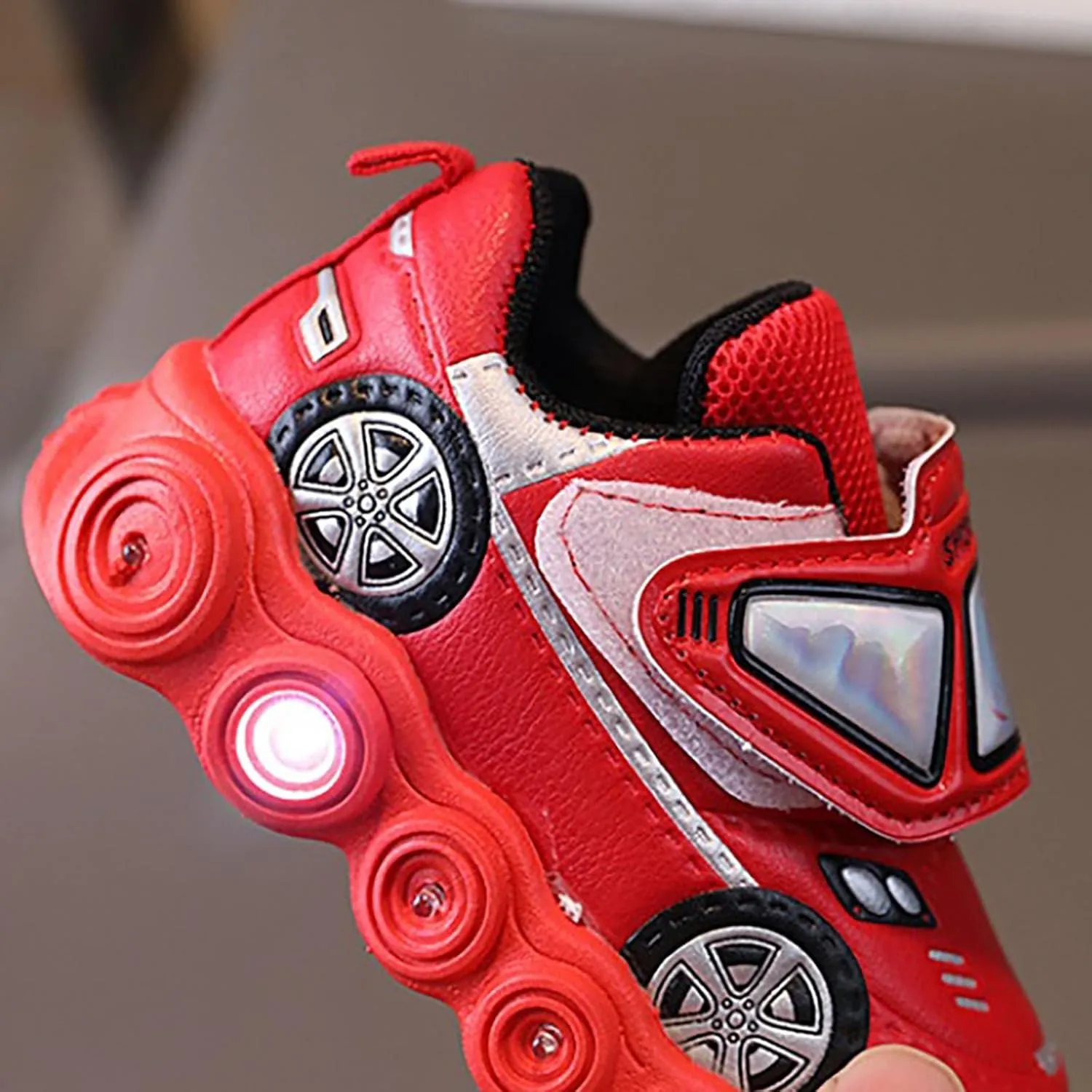 Toddler Boys Light Up Sneakers, Car Pattern Luminous Sport Shoes, Fashion Cute Soft Sole Kids Running Active Shoes