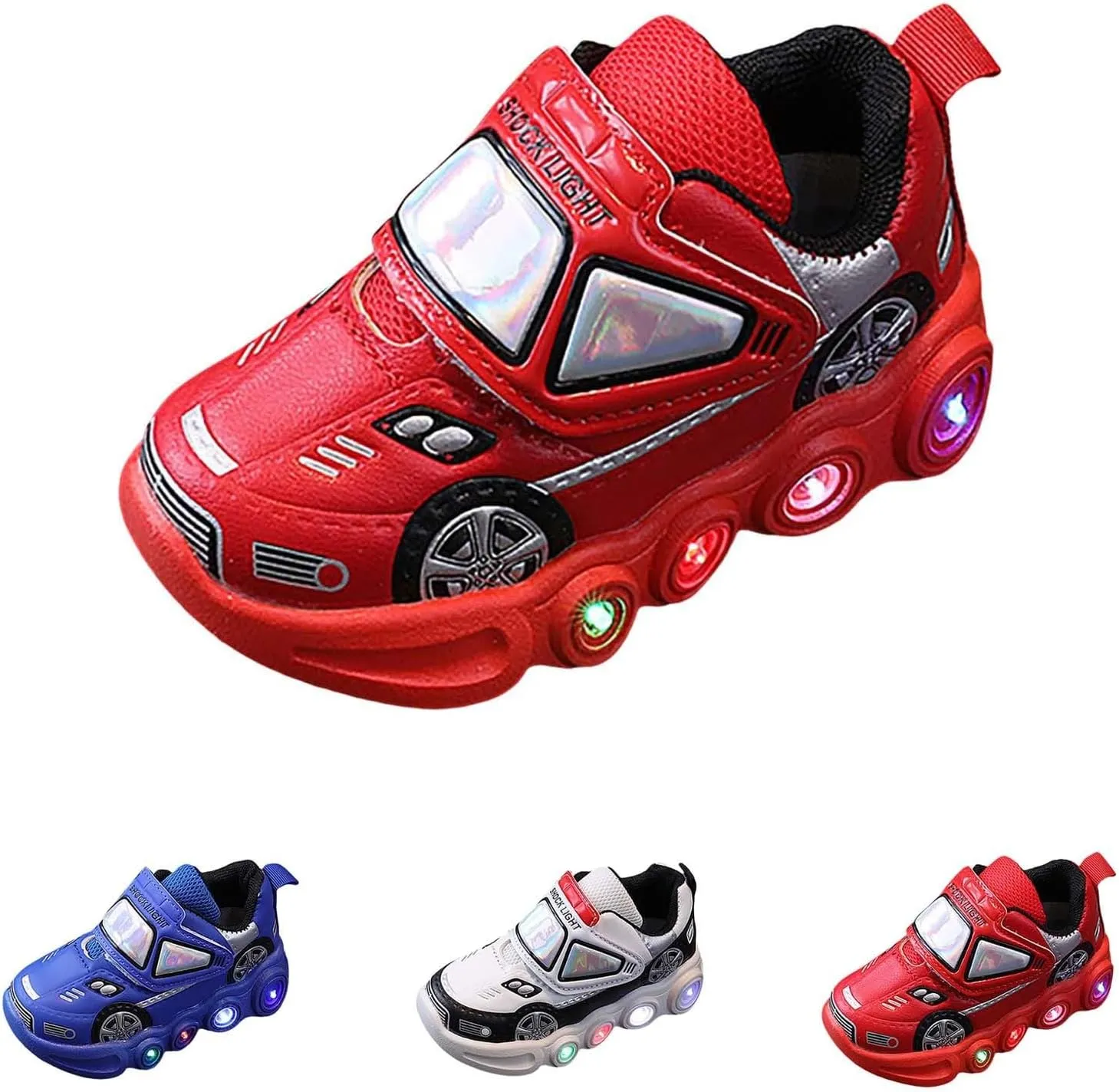 Toddler Boys Light Up Sneakers, Car Pattern Luminous Sport Shoes, Fashion Cute Soft Sole Kids Running Active Shoes