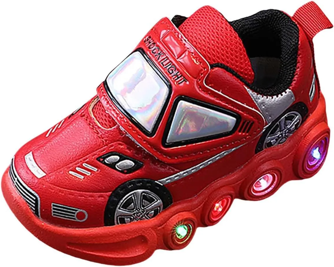 Toddler Boys Light Up Sneakers, Car Pattern Luminous Sport Shoes, Fashion Cute Soft Sole Kids Running Active Shoes