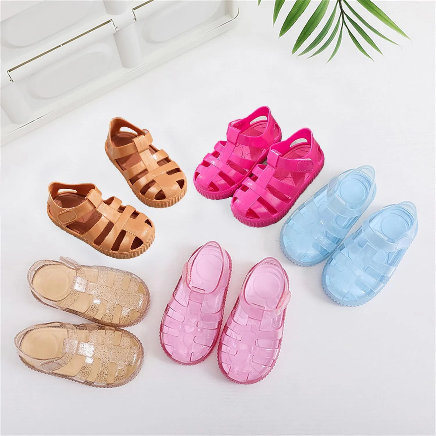 Toddler Girls Jelly Sandals Summer Outdoor Closed Toe Soft Rubber Sole Beach Water Shoes Mary Jane Dress Princess Flat