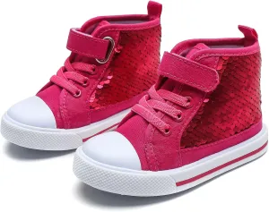Toddler Girls Sequin Sneakers High Top Canvas Sneaker Fashion Sparkle Shoes for Girls Dressy