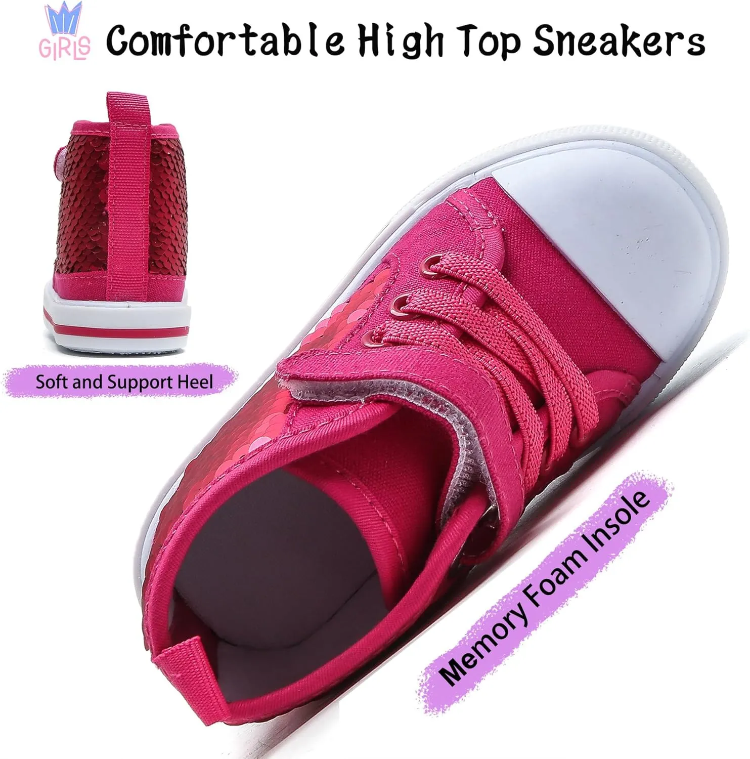 Toddler Girls Sequin Sneakers High Top Canvas Sneaker Fashion Sparkle Shoes for Girls Dressy