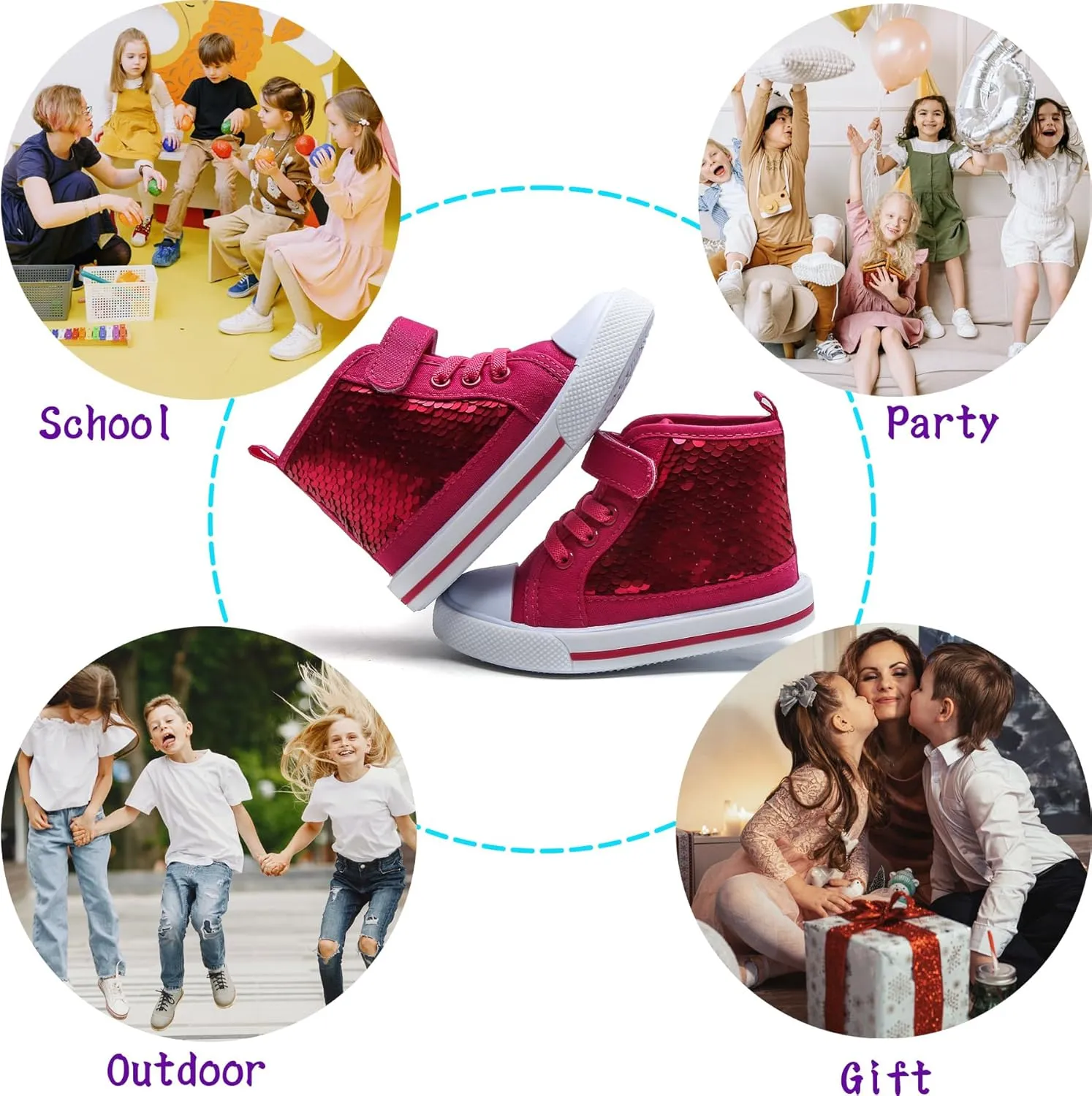 Toddler Girls Sequin Sneakers High Top Canvas Sneaker Fashion Sparkle Shoes for Girls Dressy