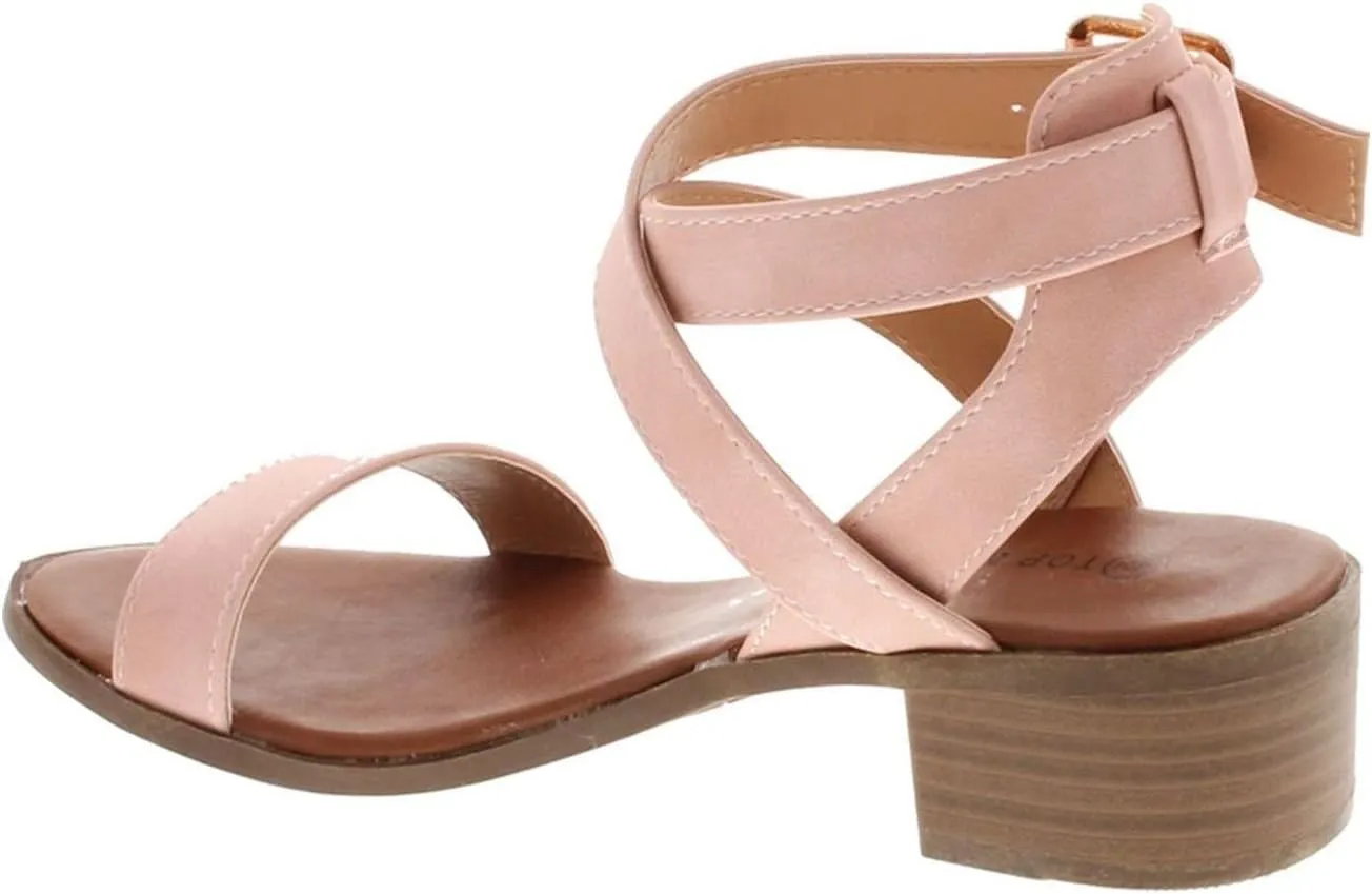TOP Moda Vision-75 Women's Ankle Wrap Adjustable Buckle Stacked Chunky Heel Sandal