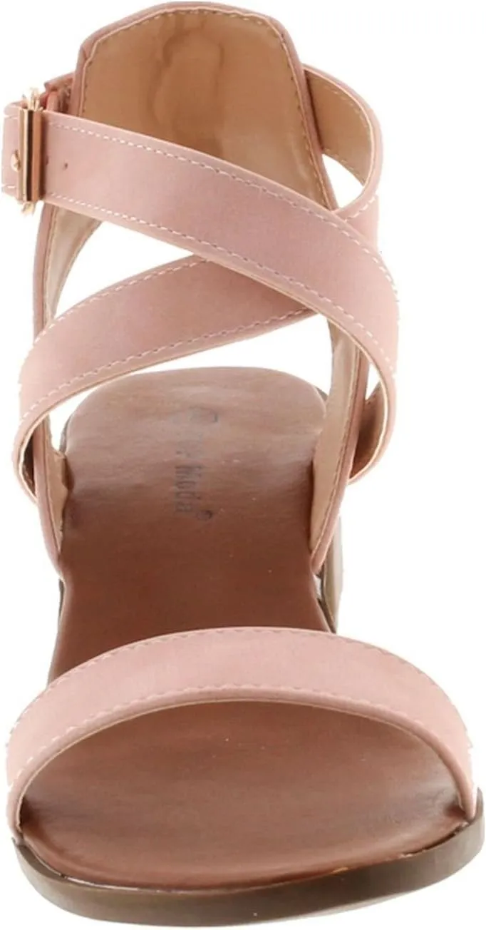 TOP Moda Vision-75 Women's Ankle Wrap Adjustable Buckle Stacked Chunky Heel Sandal