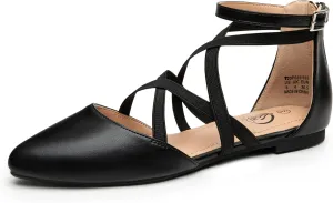 Trary Black Flats for Women, Mary Jane Shoes, Ballet Flats with Ankle Strap, Dressy Comfortable Pointed Toe Shoes