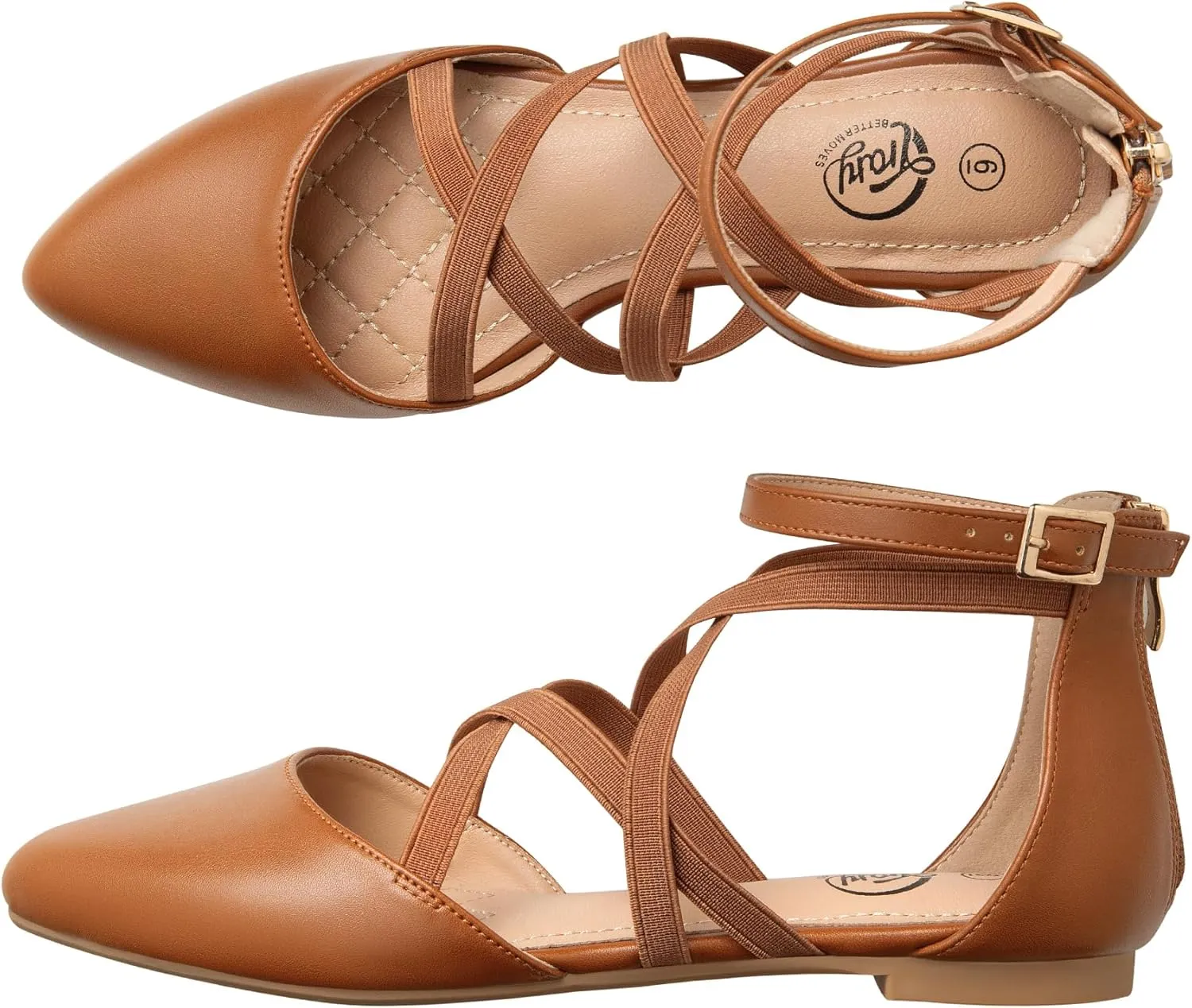 Trary Black Flats for Women, Mary Jane Shoes, Ballet Flats with Ankle Strap, Dressy Comfortable Pointed Toe Shoes