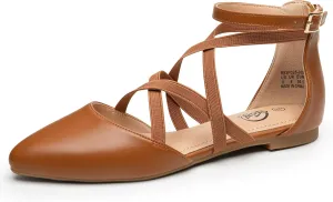 Trary Black Flats for Women, Mary Jane Shoes, Ballet Flats with Ankle Strap, Dressy Comfortable Pointed Toe Shoes