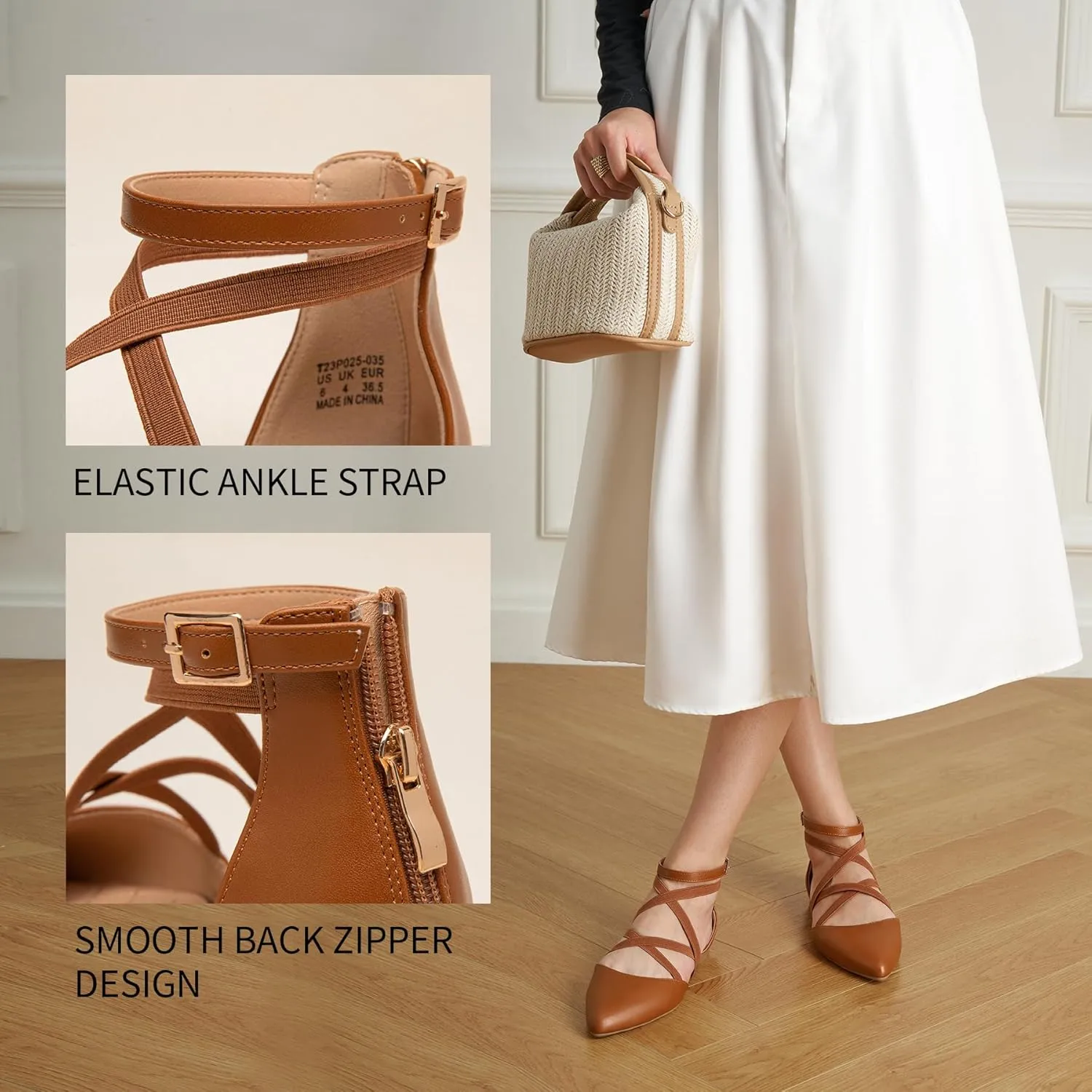Trary Black Flats for Women, Mary Jane Shoes, Ballet Flats with Ankle Strap, Dressy Comfortable Pointed Toe Shoes