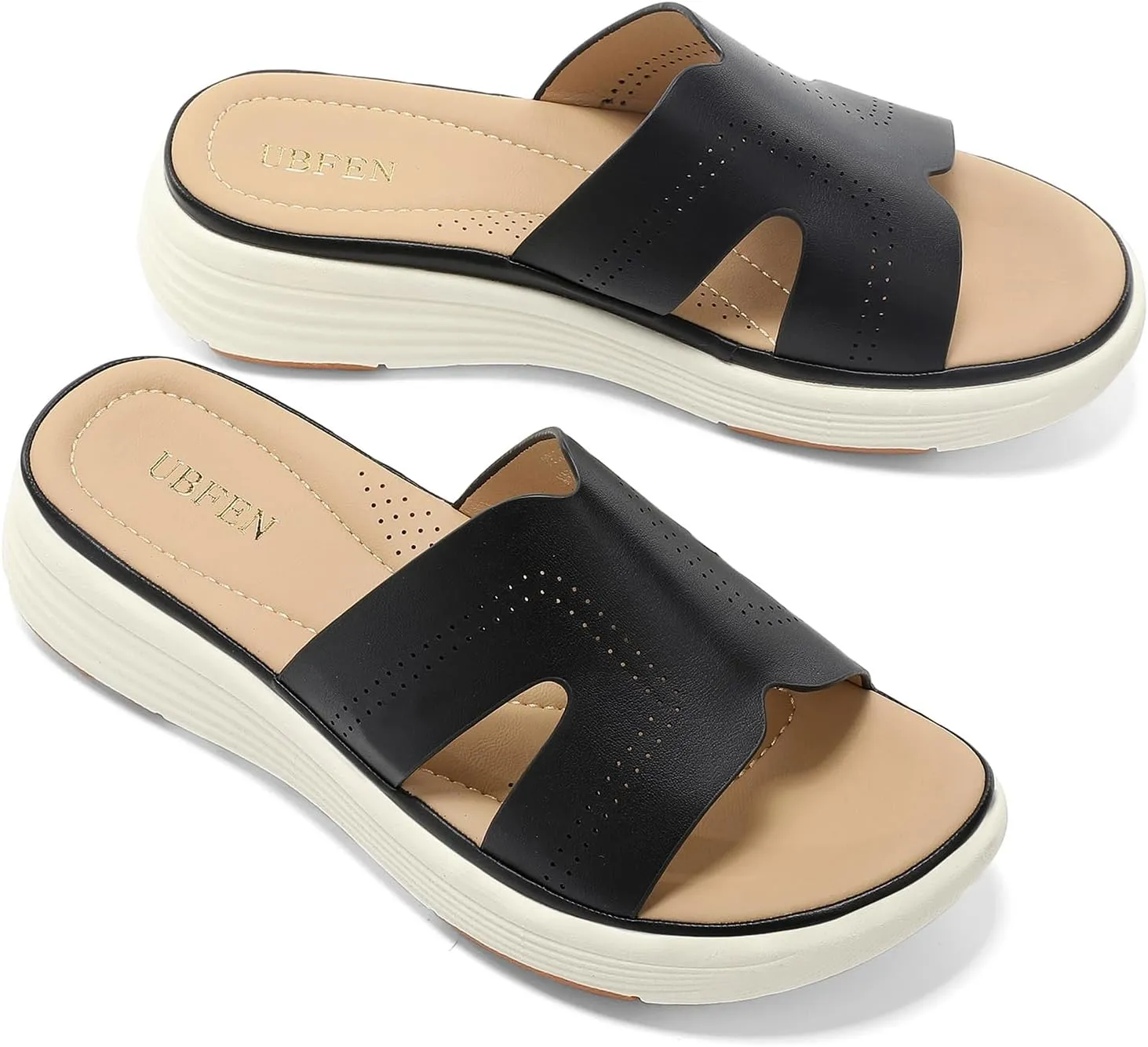 UBFEN Womens Platform Sandals Comfortable Walking Slide Soft Cushioning Footbed Casual Dressy Wedge Sandals