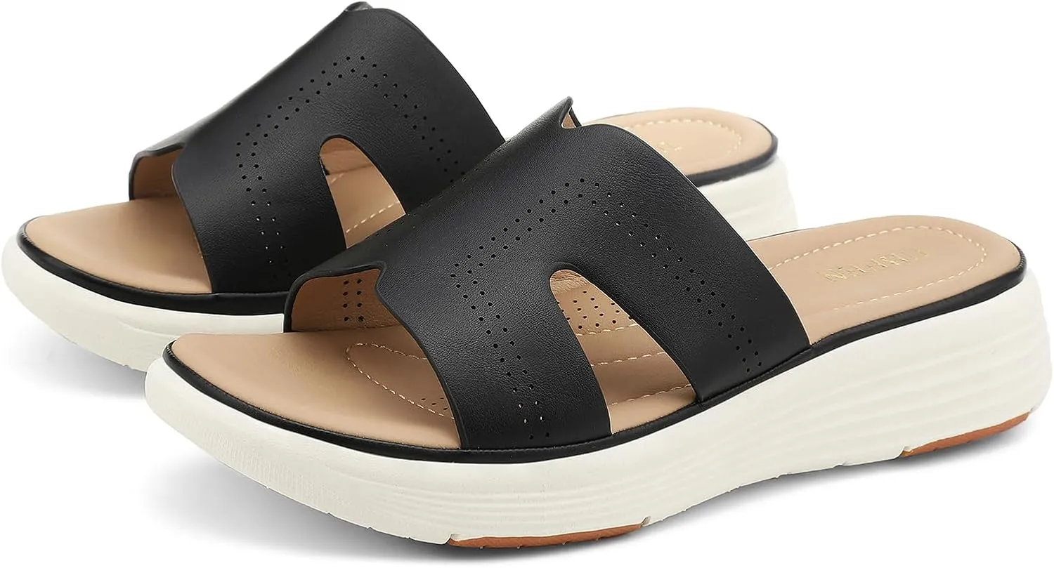 UBFEN Womens Platform Sandals Comfortable Walking Slide Soft Cushioning Footbed Casual Dressy Wedge Sandals