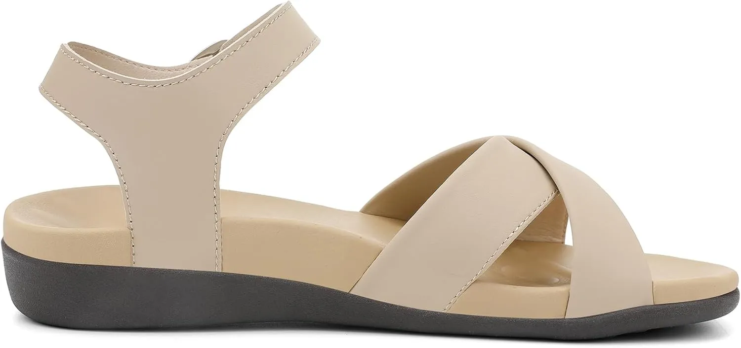 UTENAG Women's Comfortable Walking Flat Sandals Arch Support Ankle Strap Strappy Sandals
