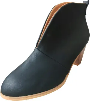 V Cut Ankle Boots Pull On Stacked Chelsea Booties Chunky Block Mid Heel Wedge Booties Almond Toe Low Top Suede Stylish Boots for Women Dressy Winter Fall Fashion Party