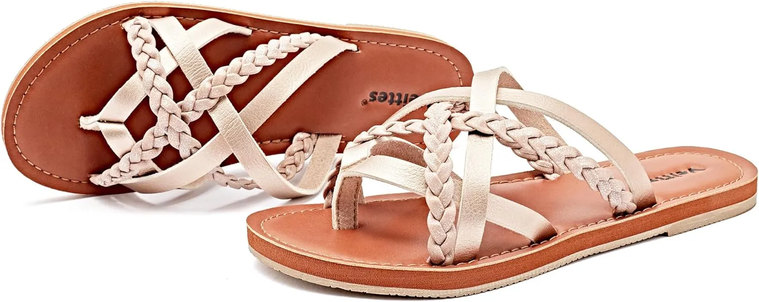 Veittes Women's Flat Sandals - Casual Cute Criss Cross Strappy Flat Summer Shoes.