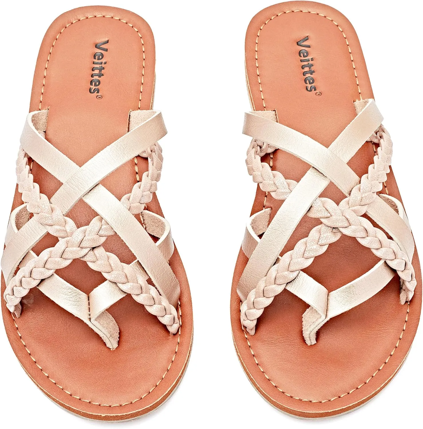 Veittes Women's Flat Sandals - Casual Cute Criss Cross Strappy Flat Summer Shoes.