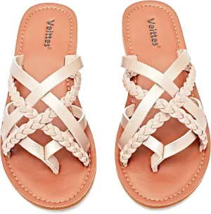 Veittes Women's Flat Sandals - Casual Cute Criss Cross Strappy Flat Summer Shoes.