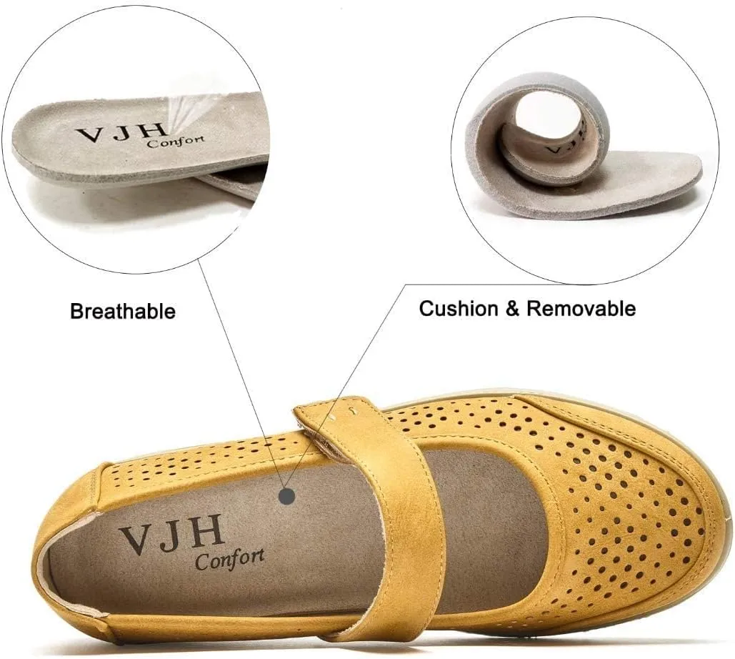VJH confort Mary Jane Flats Orthopedic Shoes Women's,Breathable Slip-On Light Weight Comfort Orthotic Casual Walking Shoes