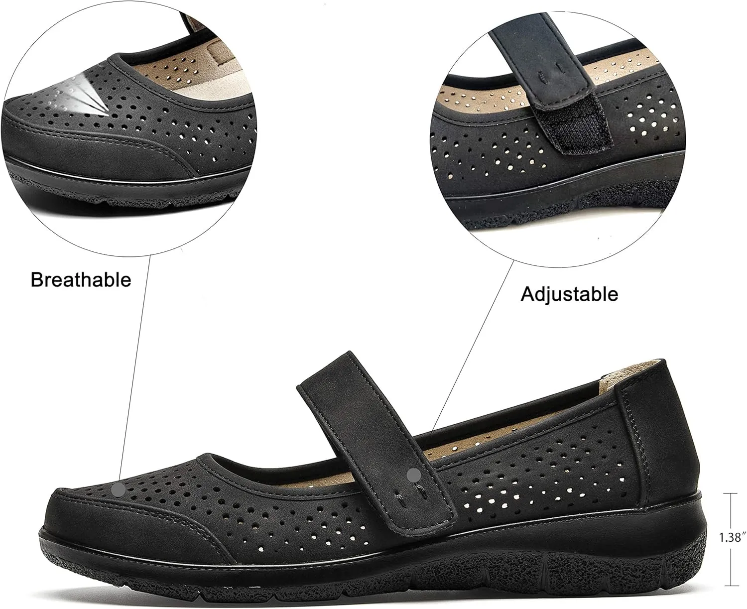 VJH confort Mary Jane Flats Orthopedic Shoes Women's,Breathable Slip-On Light Weight Comfort Orthotic Casual Walking Shoes