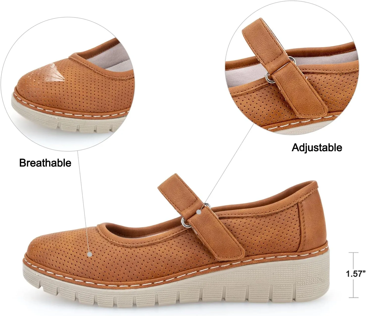 VJH confort Women s Mary Jane Flats, Breathable Comfort Round Toe Low Heel Slip-on Light Weight Walking Shoes