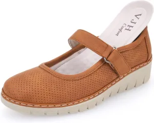VJH confort Women s Mary Jane Flats, Breathable Comfort Round Toe Low Heel Slip-on Light Weight Walking Shoes