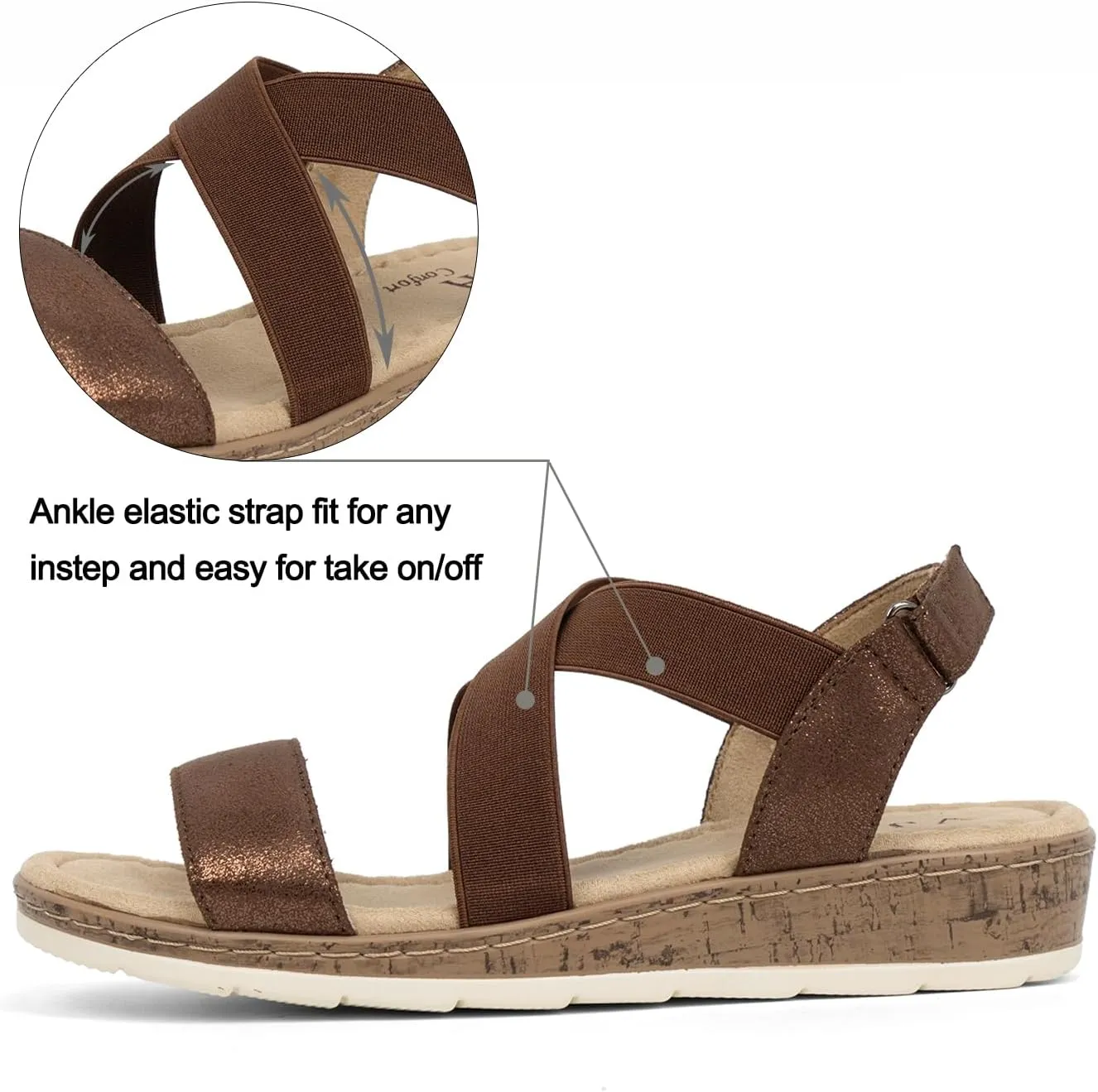 VJH confort Women's Flat sandals, Comfort Slip-on Elastic ankle strap Slingback Light Weight Casual Walking Sandals