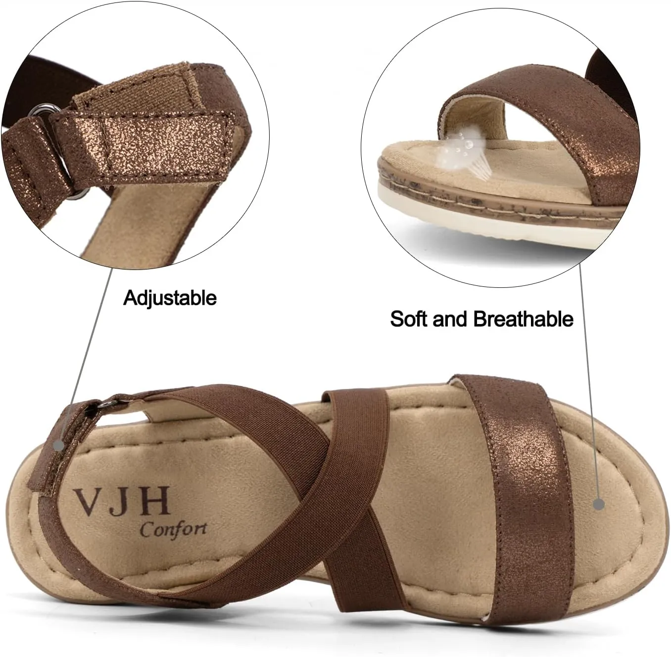 VJH confort Women's Flat sandals, Comfort Slip-on Elastic ankle strap Slingback Light Weight Casual Walking Sandals