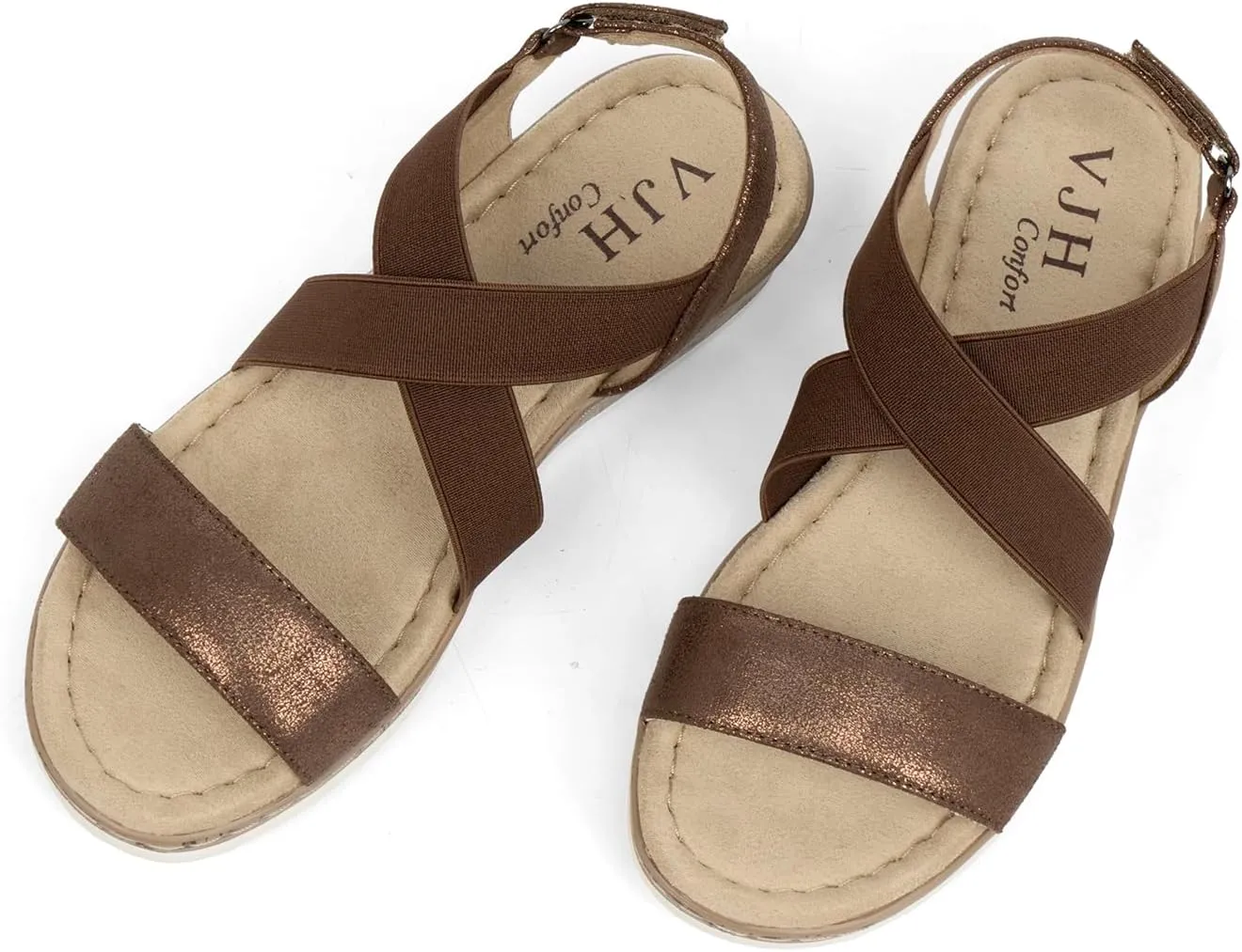 VJH confort Women's Flat sandals, Comfort Slip-on Elastic ankle strap Slingback Light Weight Casual Walking Sandals