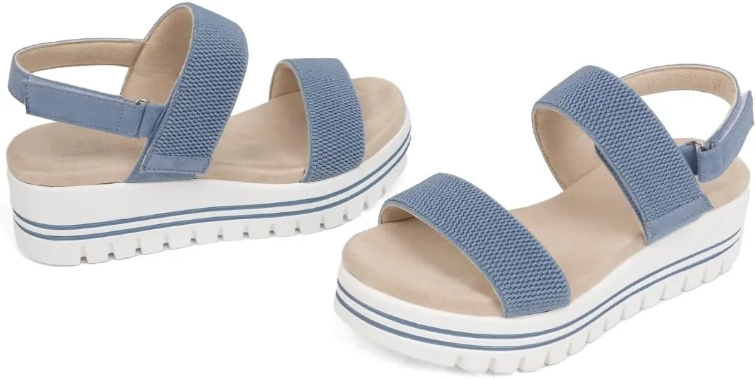 VJH confort Women's Wedge Sandals, Open Toe Ankle Strap Casual Platform Sandals